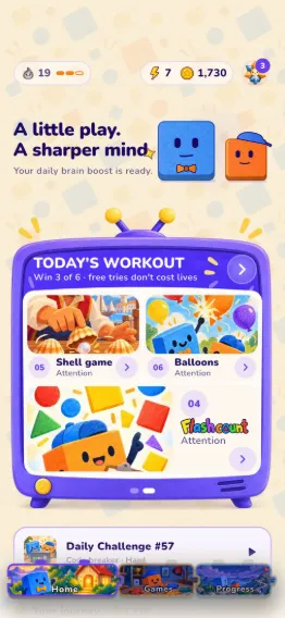 今日のワークアウトと今週の進み具合を表示したOrange & Blueのホーム画面。